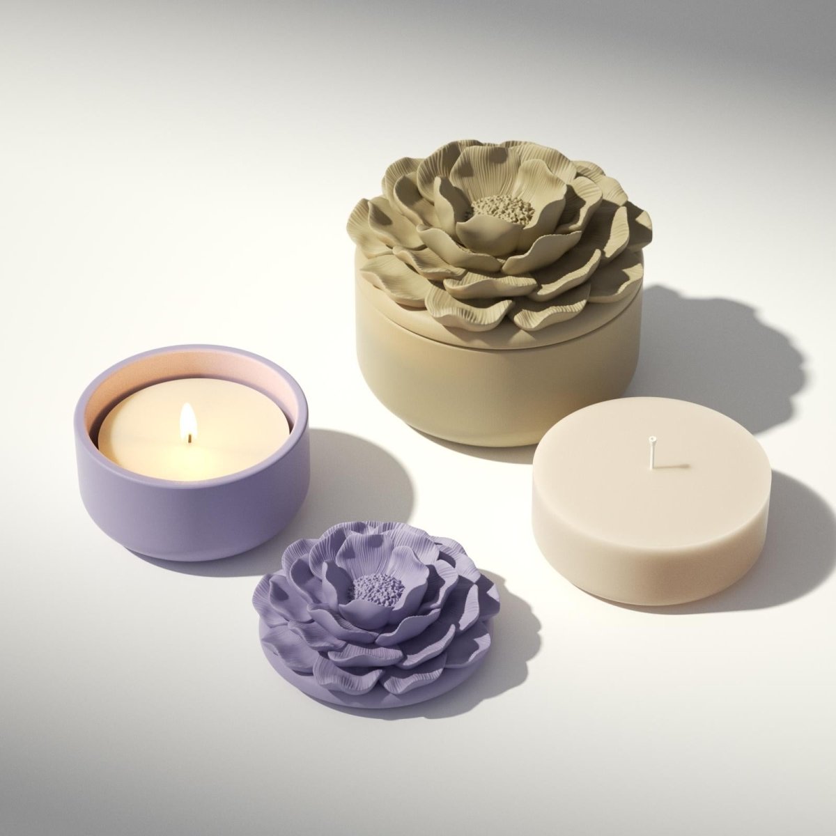 Whispers of Camellia Low Candle Jar Silicone Mold & Candle Refill Silicone MoldCandle Jar MoldSH1142-1-2