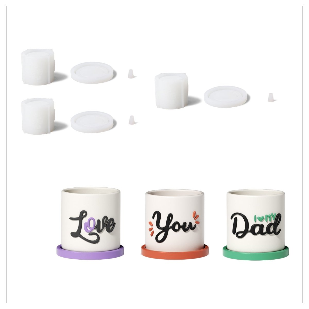Let Love Grow - Blooming Love for Dad Plant Pot & Tray Silicone Mold CollectionPlant Pot MoldSH1182-83+SH1185+SH0819*3+A0269*3