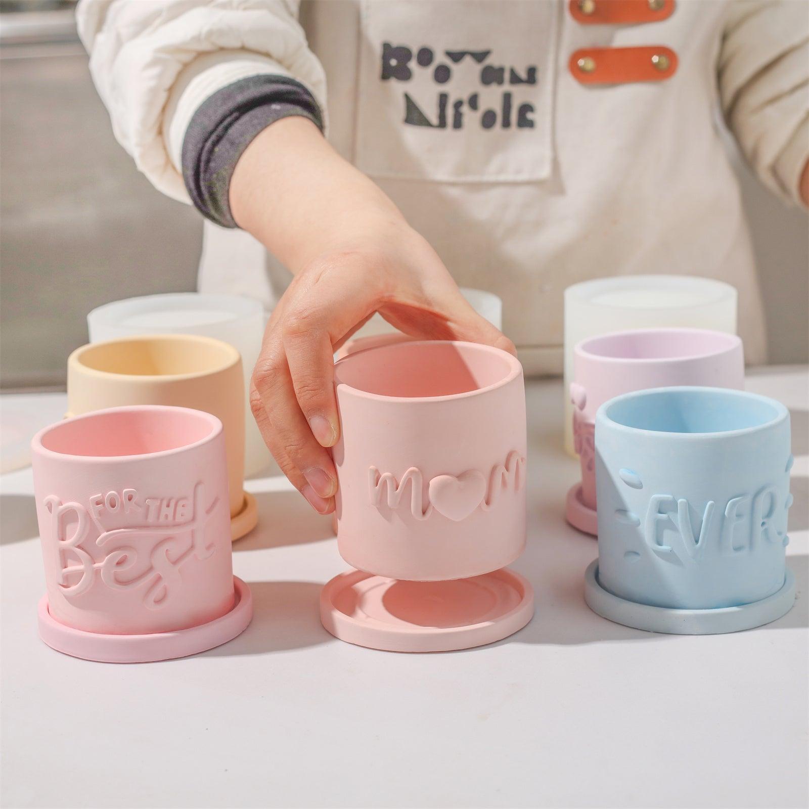 Handcrafted silicone flower pot molds with embossed messages, making them the perfect choice for a Mother's Day gift for mom-Boowan Nicole