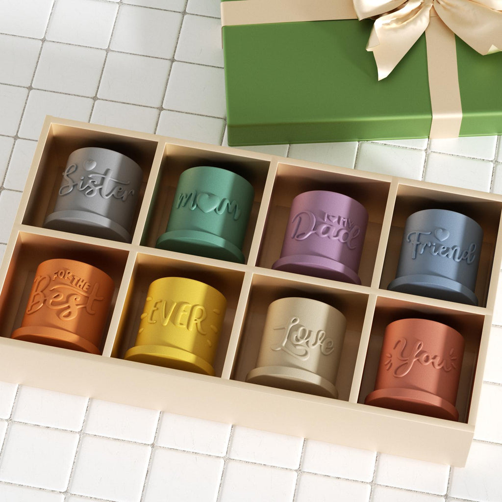 The 'Let Love Grow' series of flower pots, featuring 'Mom', 'Dad', 'Friend', 'Sister', 'Best Ever', and 'Love You', is the perfect choice for gifting to family and friends-Boowan Nicole