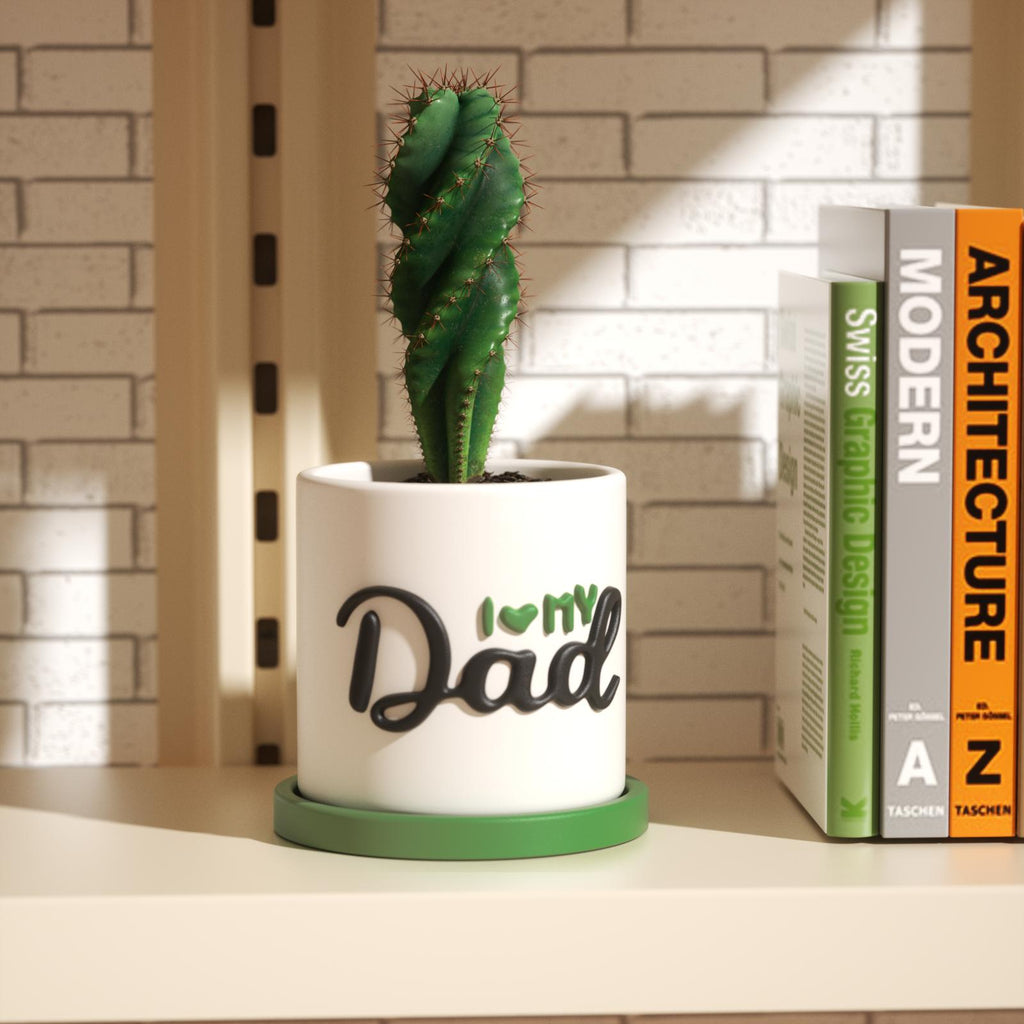 Personalized 'Dad' Flower Pot with Green Saucer, the Ideal Choice for Father's Day Gift and Home Decor-Boowan Nicole