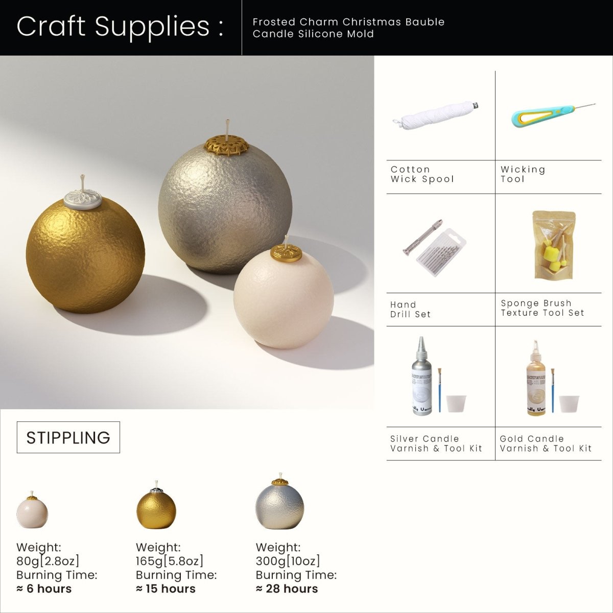 Frosted Charm Christmas Bauble Candle Silicone Mold3D Candle MoldLZ0948