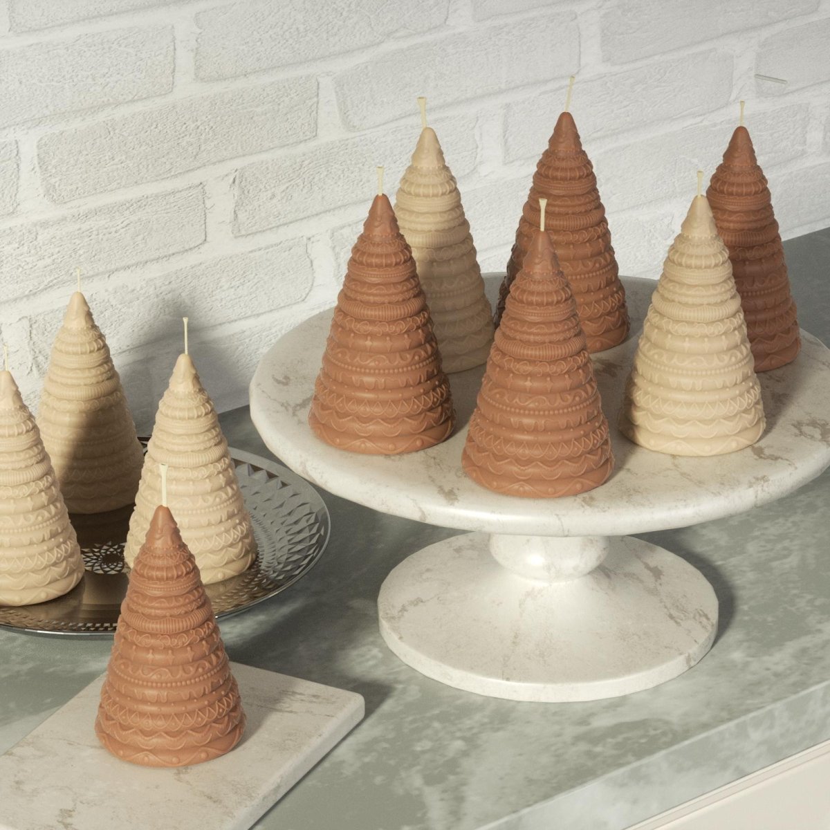 Frosted Confection Christmas Tree Candle Silicone Mold with Pedestal Silicone Mold3D Candle MoldLZ0789