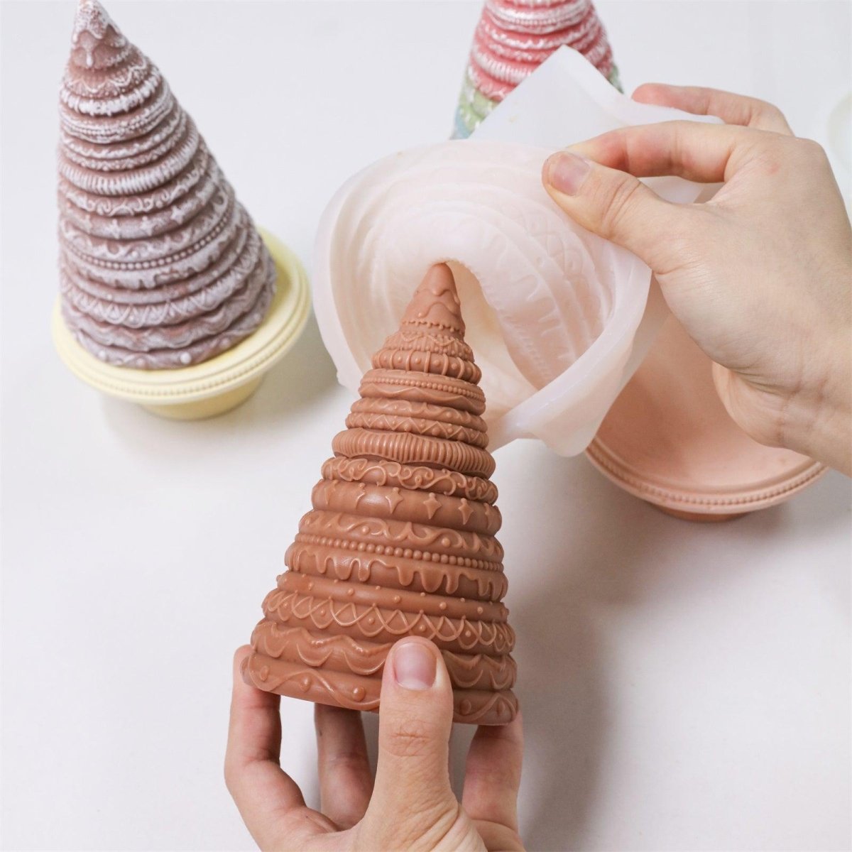 Frosted Confection Christmas Tree Candle Silicone Mold with Pedestal Silicone Mold3D Candle MoldLZ0789