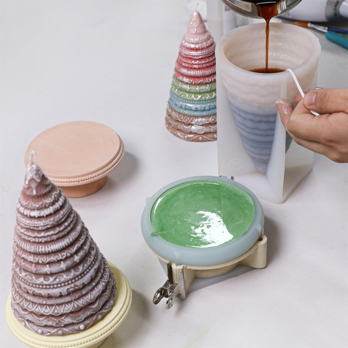 Frosted Confection Christmas Tree Candle Silicone Mold with Pedestal Silicone Mold3D Candle MoldLZ0789