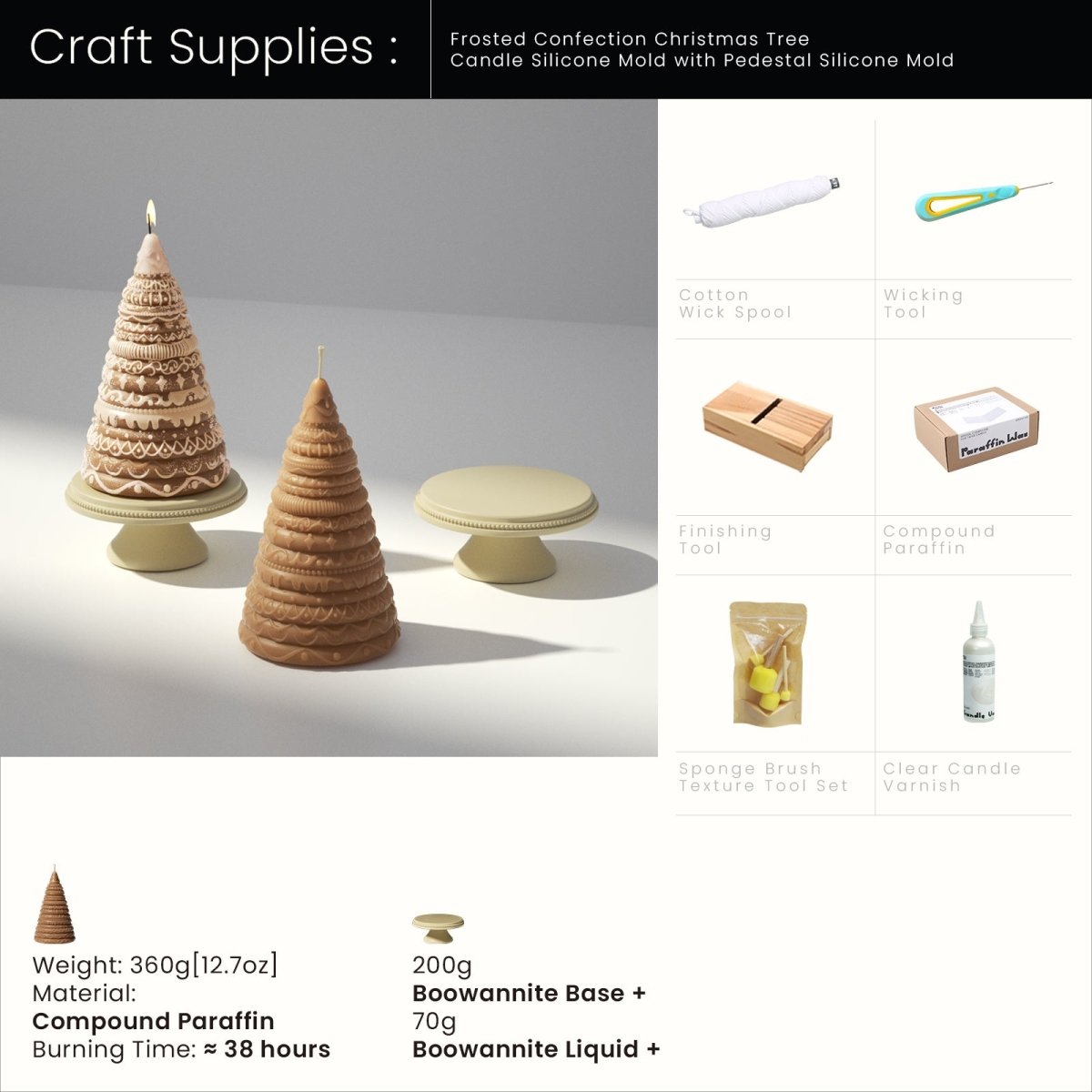 Frosted Confection Christmas Tree Candle Silicone Mold with Pedestal Silicone Mold3D Candle MoldLZ0789