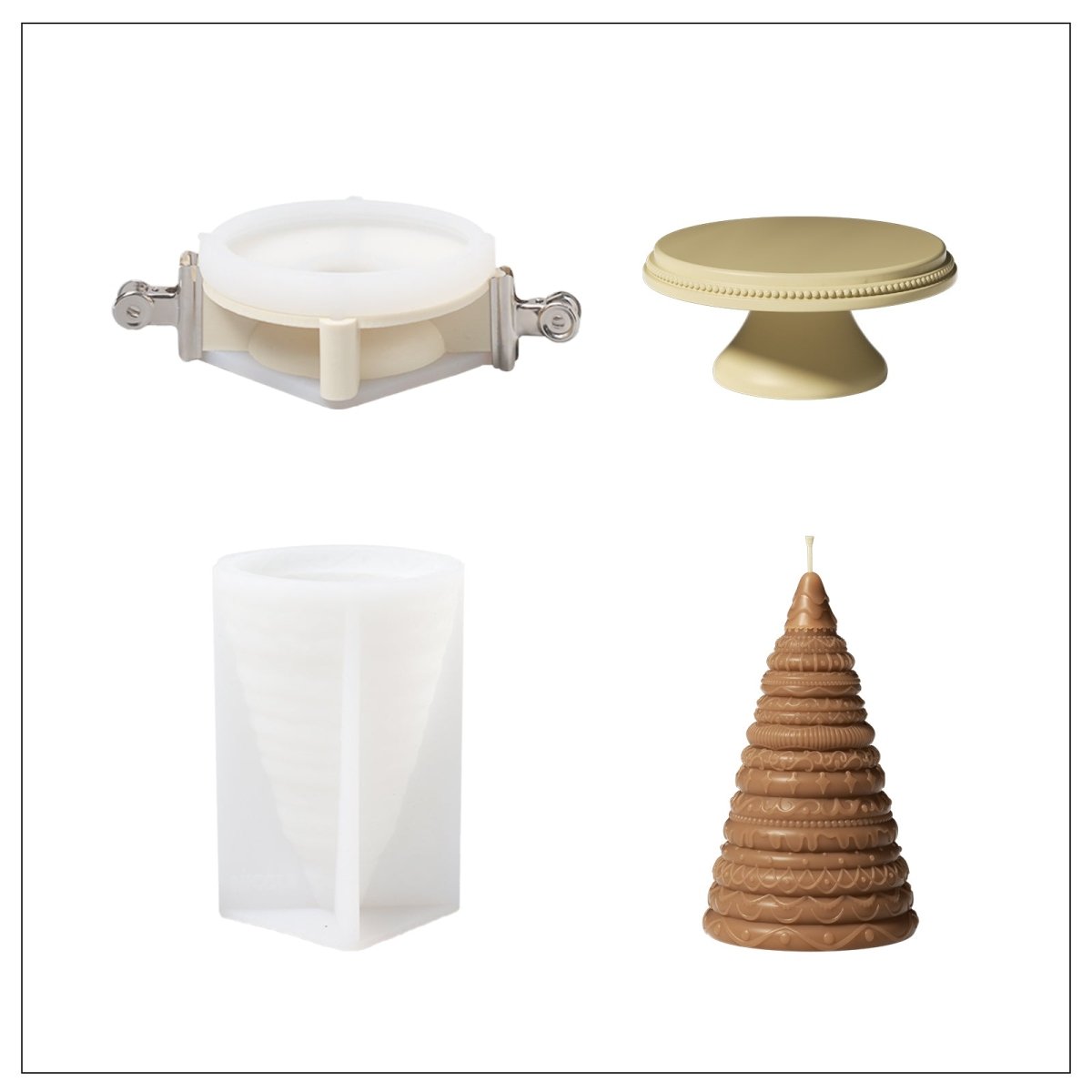 Frosted Confection Christmas Tree Candle Silicone Mold with Pedestal Silicone Mold3D Candle MoldSH1132+LZ0789