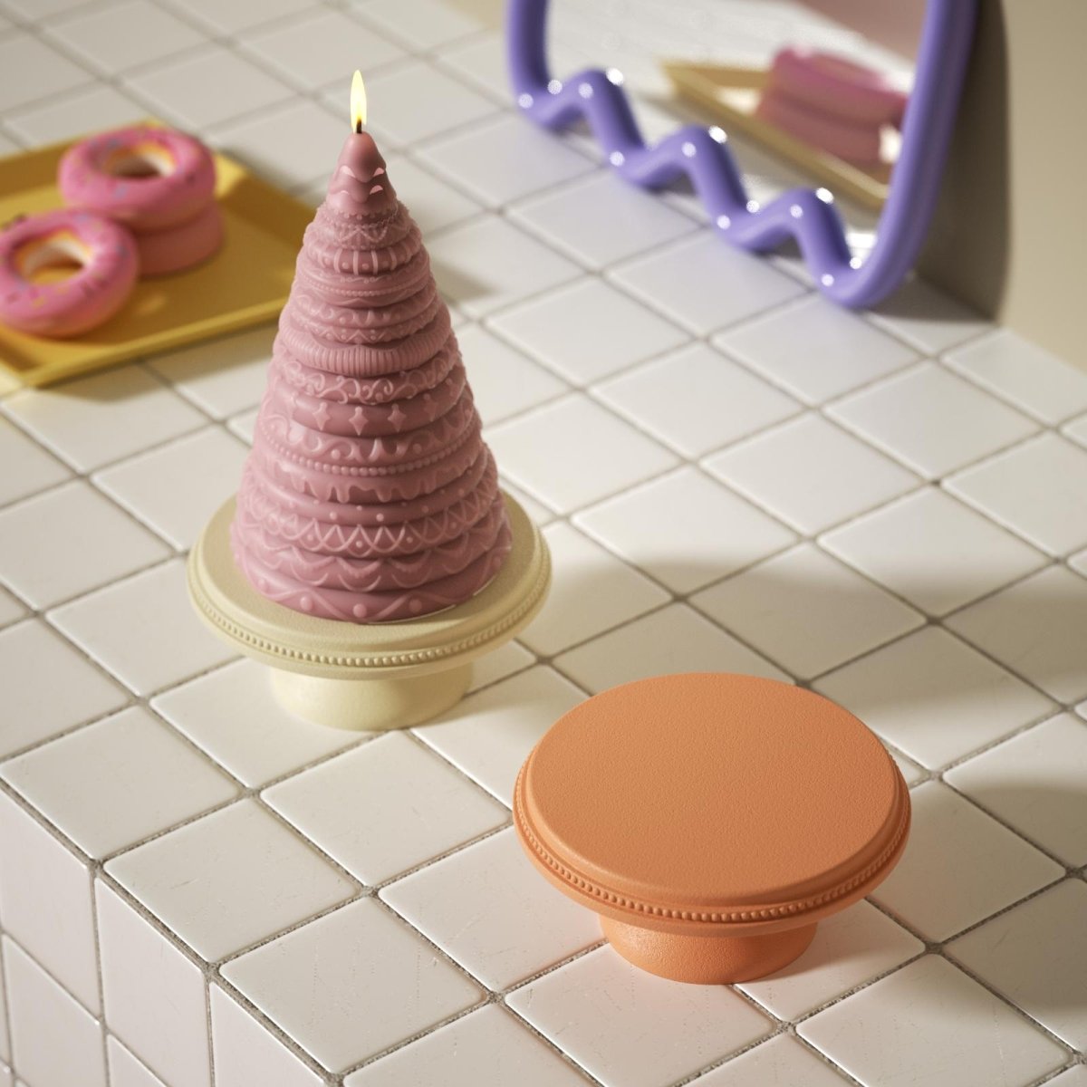 Frosted Confection Christmas Tree Candle Silicone Mold with Pedestal Silicone Mold3D Candle MoldLZ0789