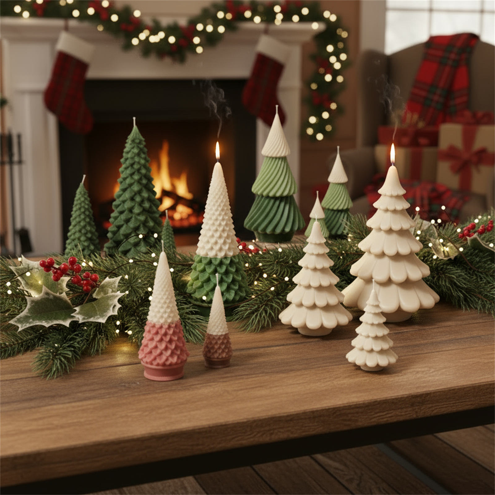 やさしく使われたクリスマスツリーキャンドルシリコンモールド