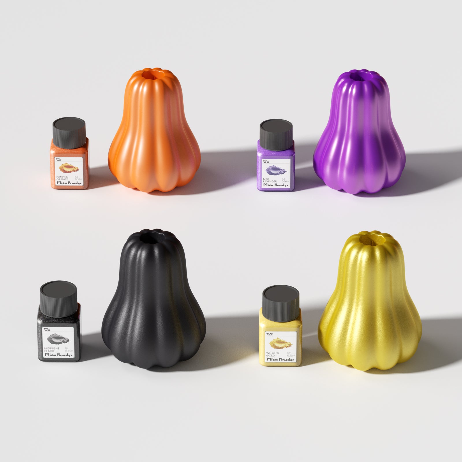 Kit de Barniz Sellador Acrílico Brillante Colorable con Polvo de Mica con Purpurina - 4 Colores de Halloween