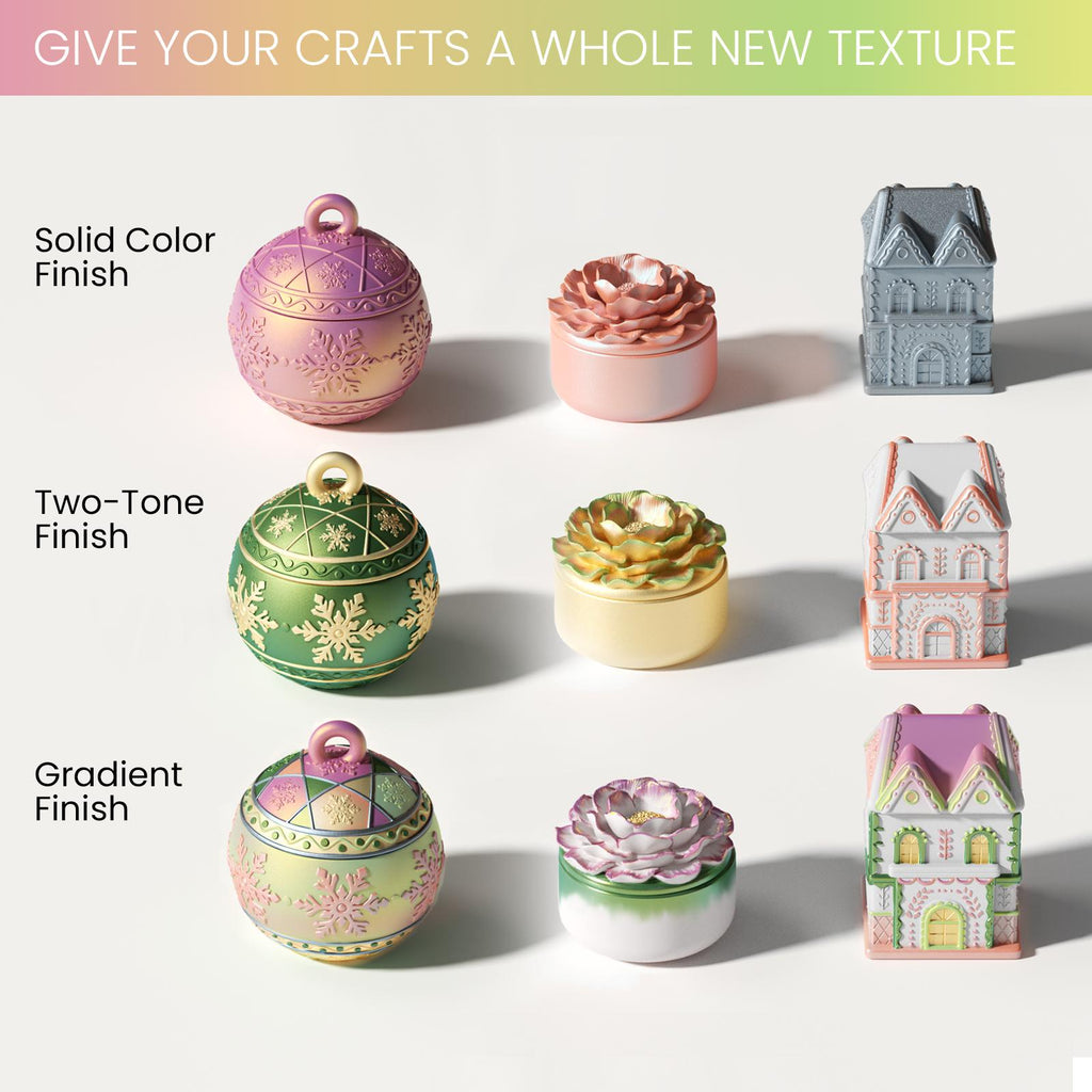 Candle jars and house molds shown in solid color, two-tone, and gradient finishes, highlighting different decorative effects for DIY crafts - Boowan Nicole