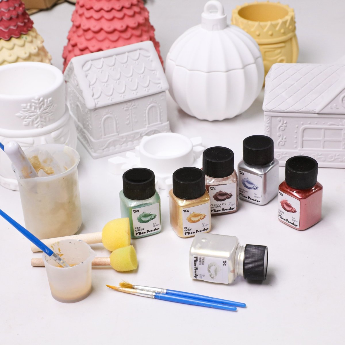 Glitter Colorable Acrylic Gloss Sealer Varnish with Mica Powder Kit - 6 of Christmas ColorsConcrete Making KitST-35