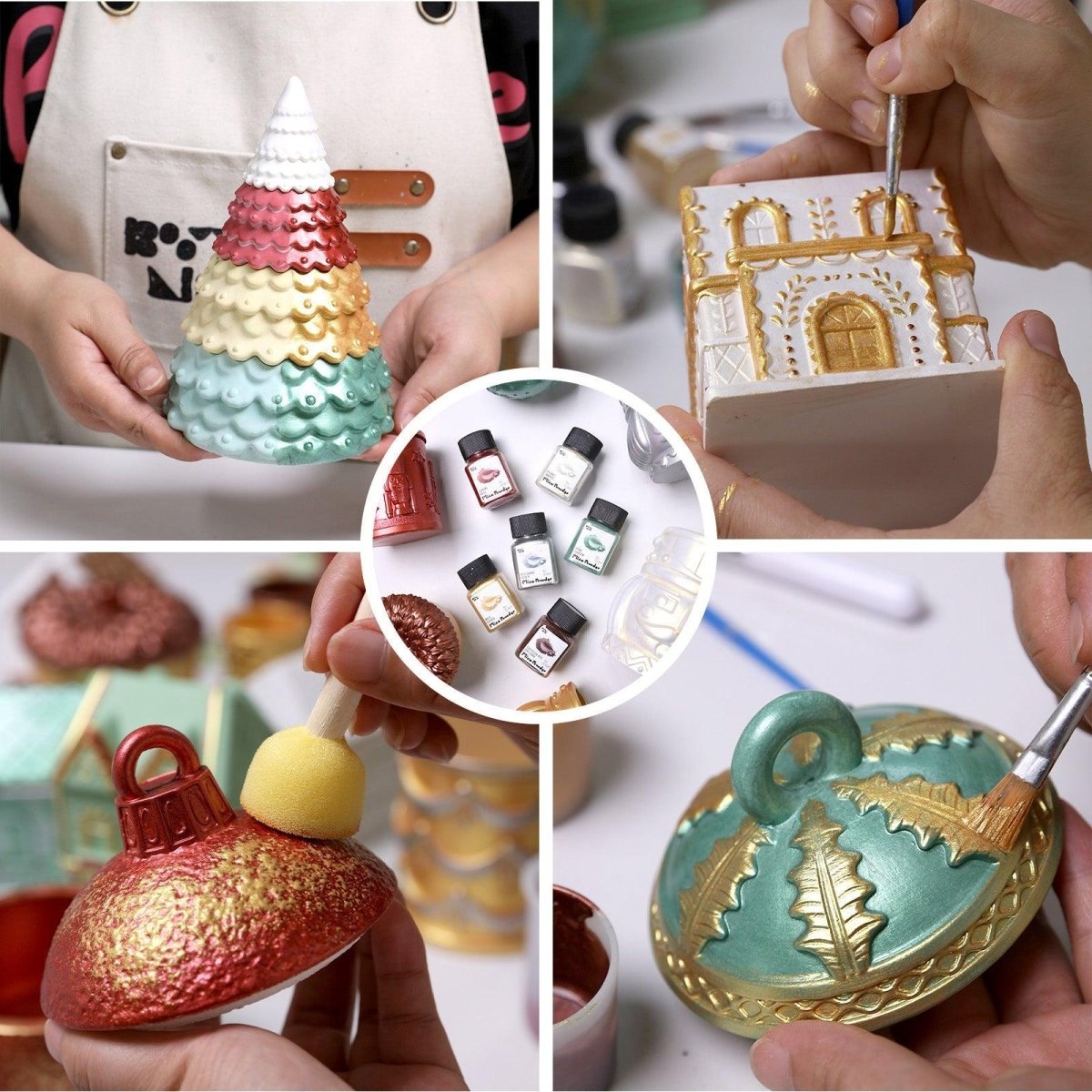 Glitter Colorable Acrylic Gloss Sealer Varnish with Mica Powder Kit - 6 of Christmas ColorsConcrete Making KitST-35