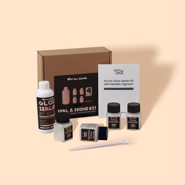 Glitter Colorable Acrylic Gloss Sealer Varnish with  Mica Powder Kit-4 of Pearlescent Whites