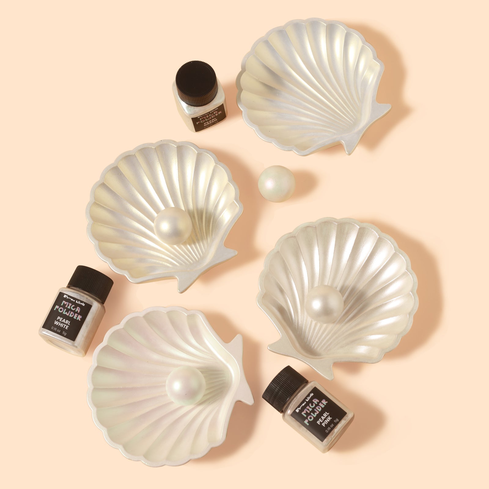 Glitter Colorable Acrylic Gloss Sealer Varnish with  Mica Powder Kit-4 of Pearlescent Whites