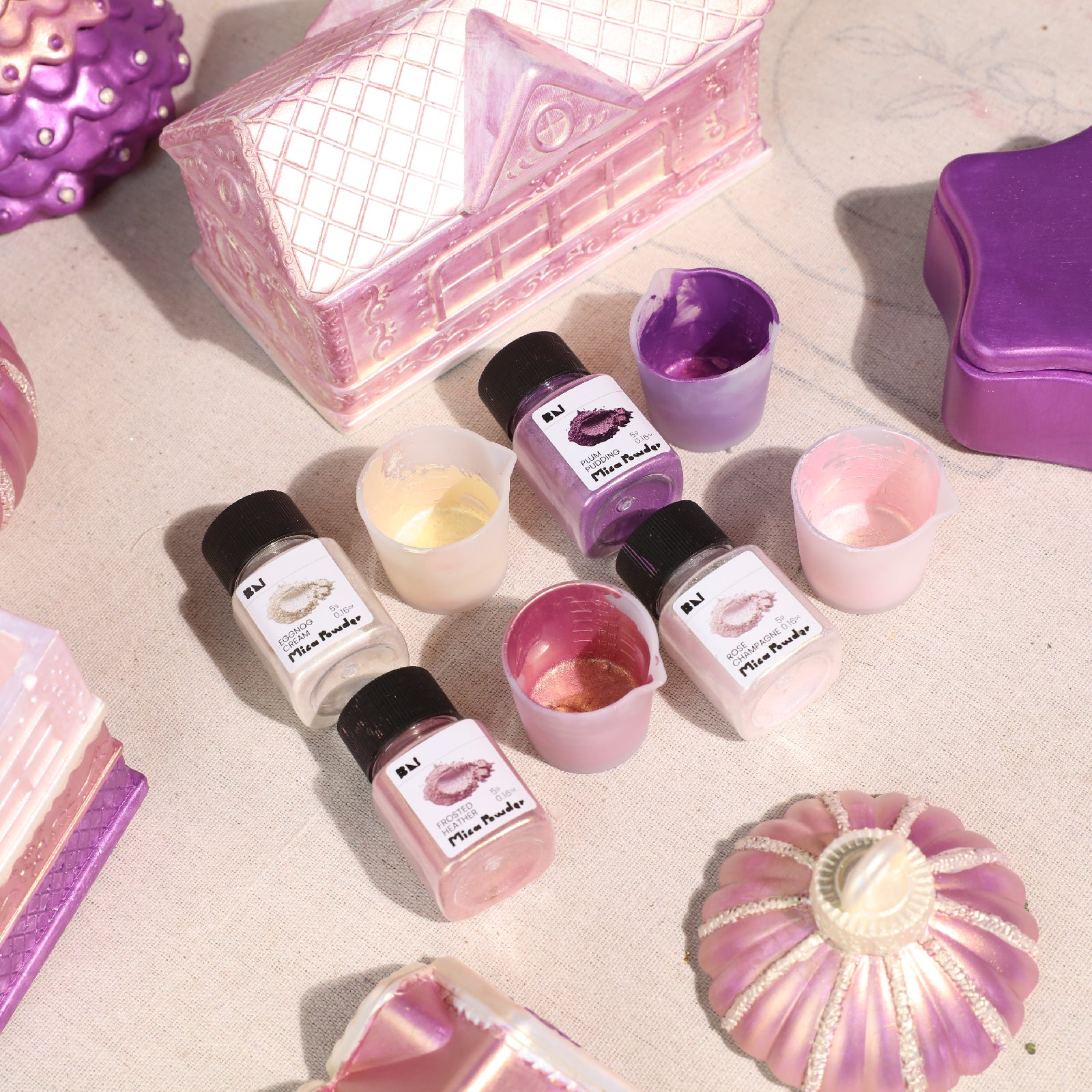 Kit de Vernizes Seladores Acrílicos Brilhantes Coloríveis com Glitter e Pó de Mica — 4 Cores de Gala Vintage