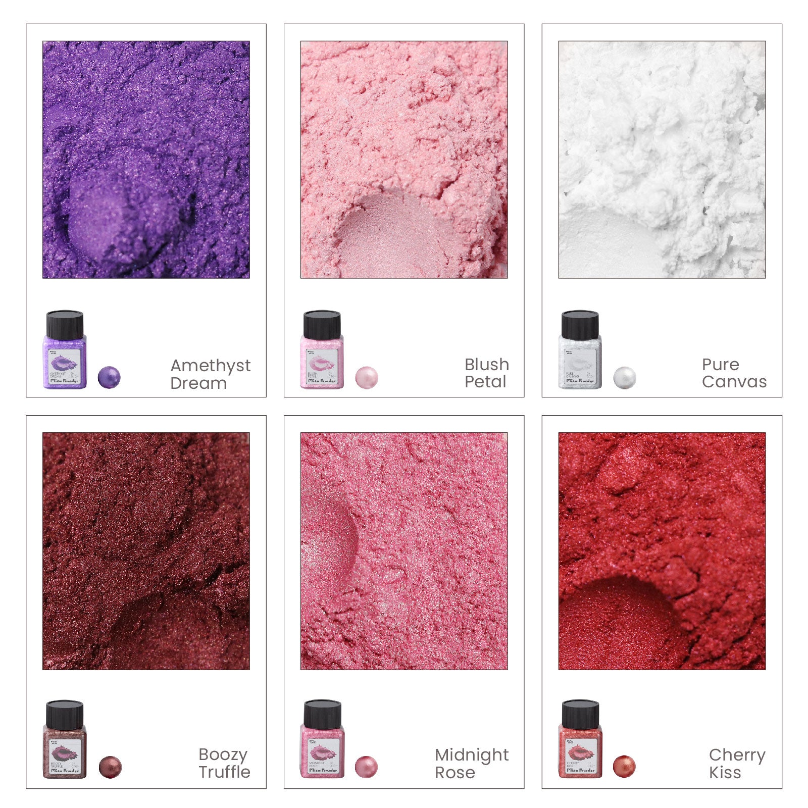 Glitter Colorable Acrylic Gloss Sealer Varnish with Mica Powder Kit- 6 of Romantic Colors