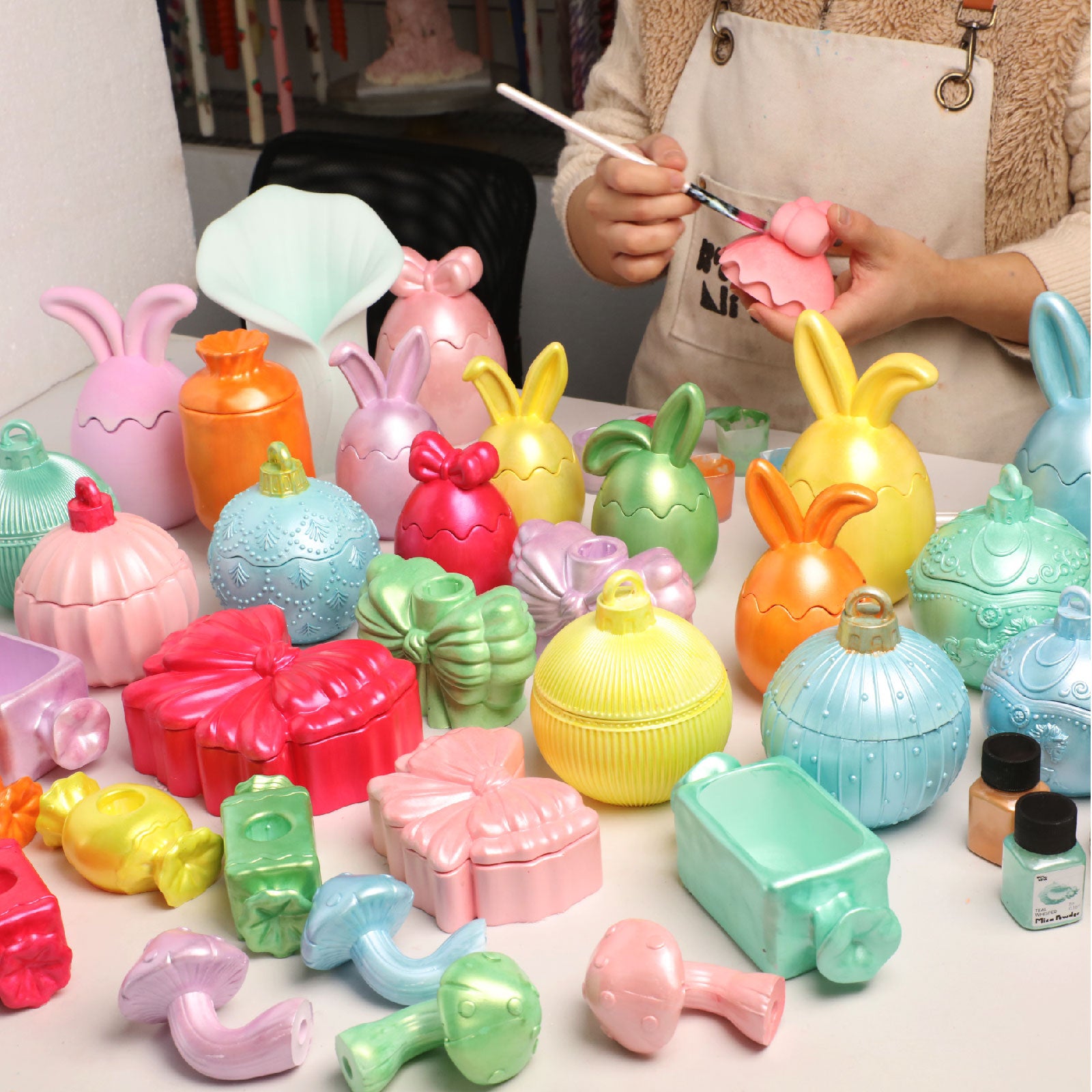 Colorful hand-painted craft molds with mica powder finishes -Boowan Nicole