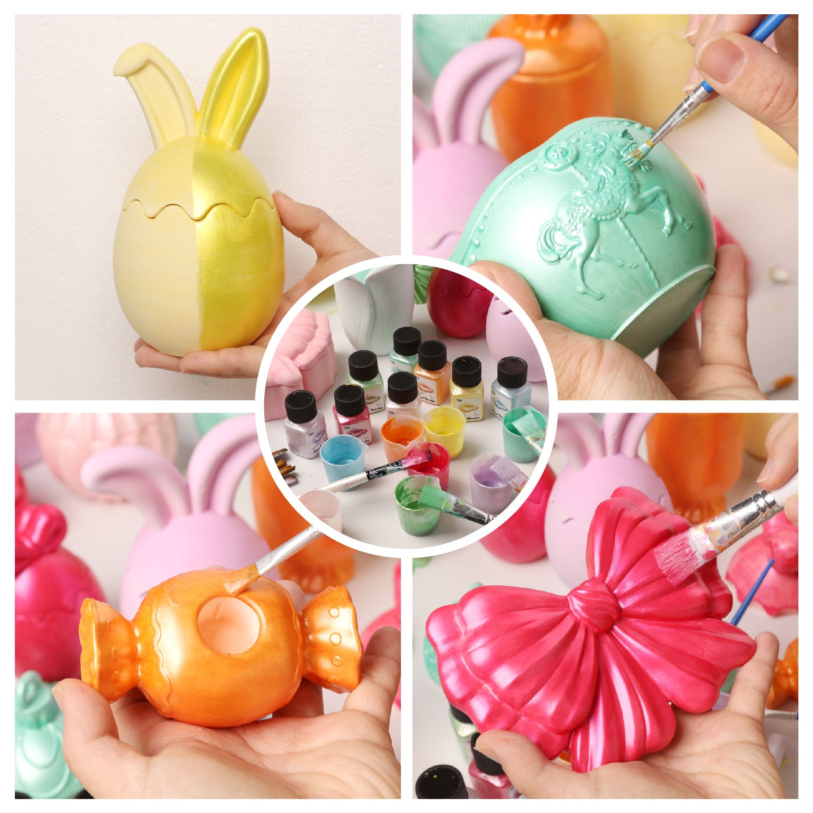 Hand-painting craft molds with mica powder paint using various brushes -Boowan Nicole