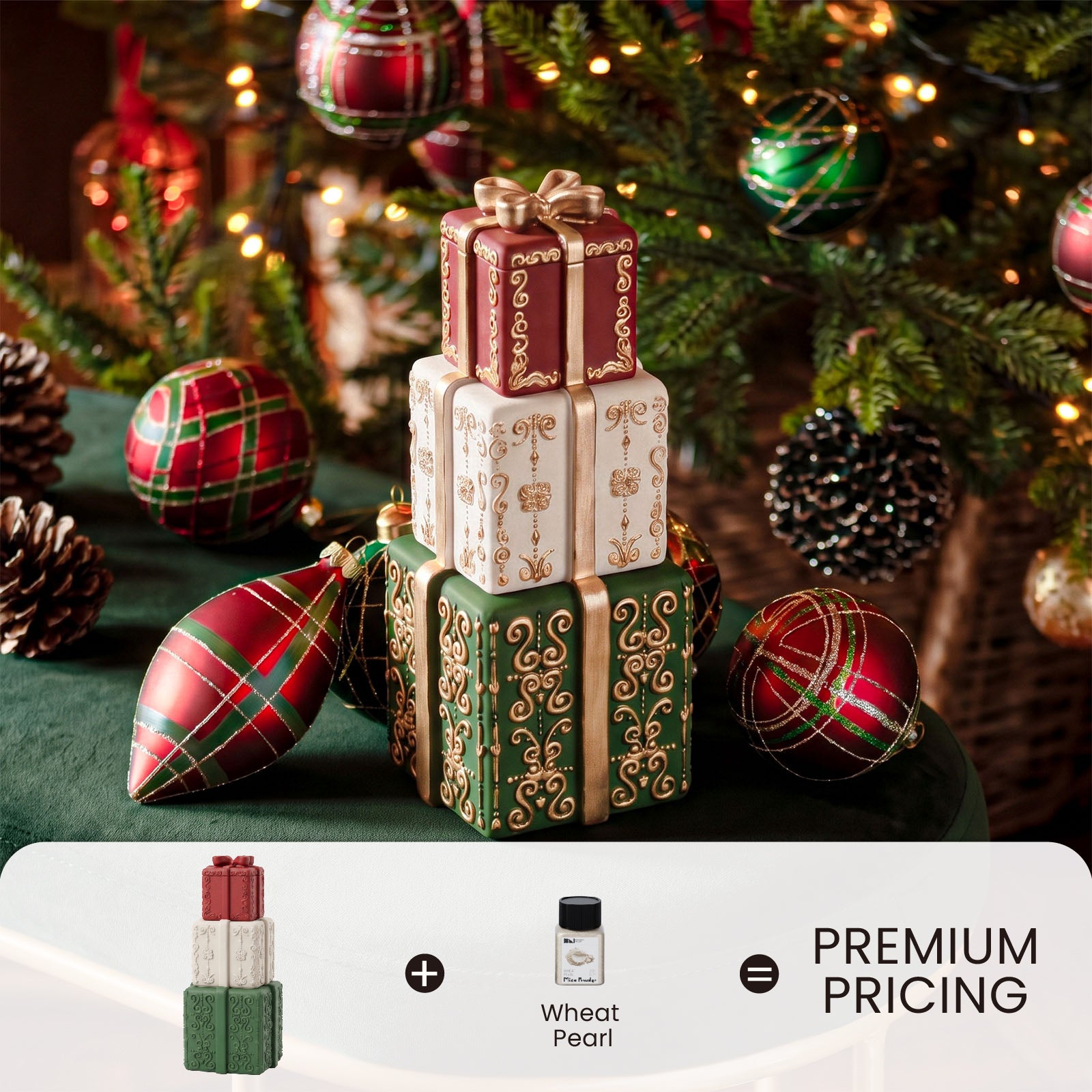Glitter Colorable Acrylic Gloss Sealer Varnish With Mica Powder Kit-4 Of Christmas Forest Colors
