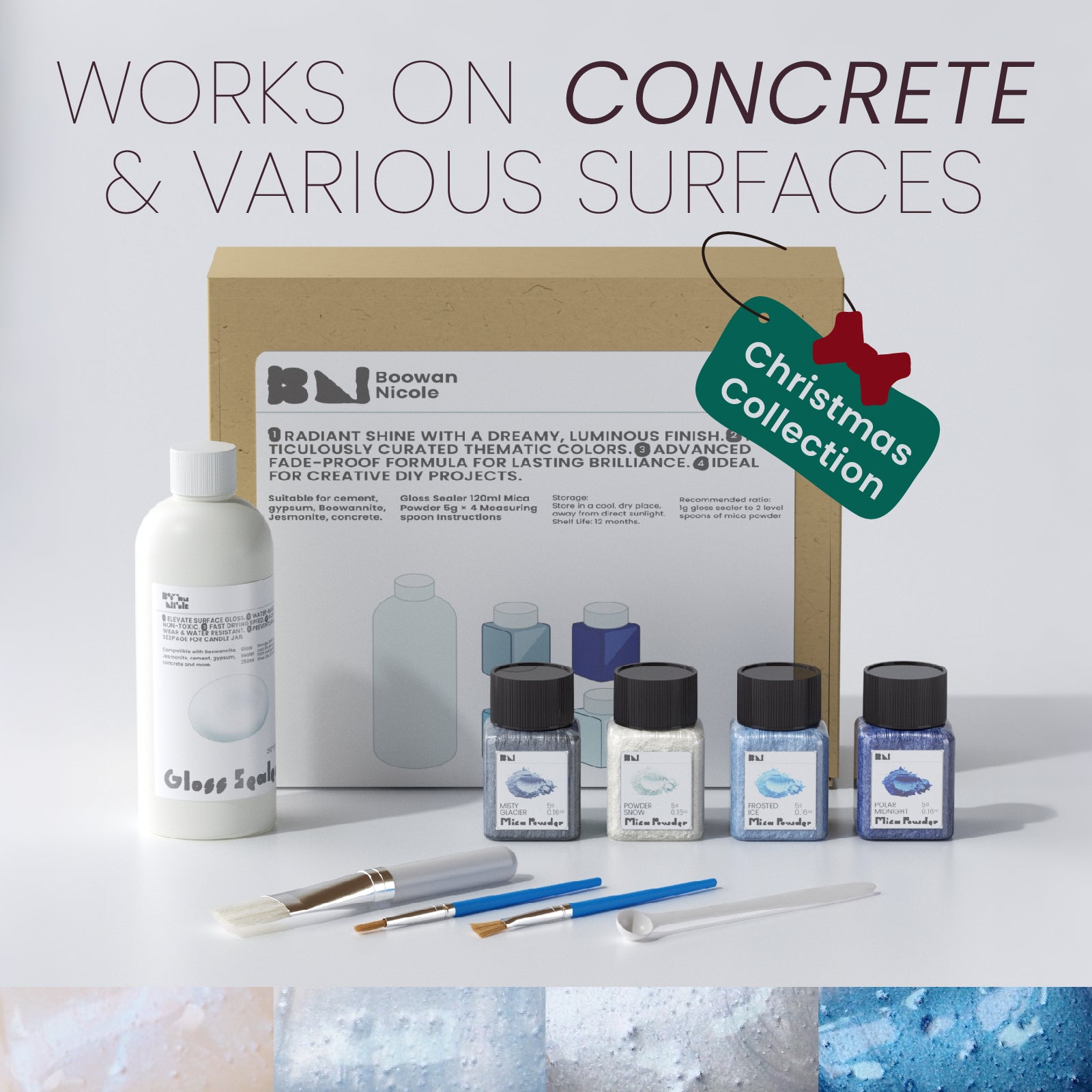 Glitter Colorable Acrylic Gloss Sealer Varnish With Mica Powder Kit-4 Of Crystal Forest Colors
