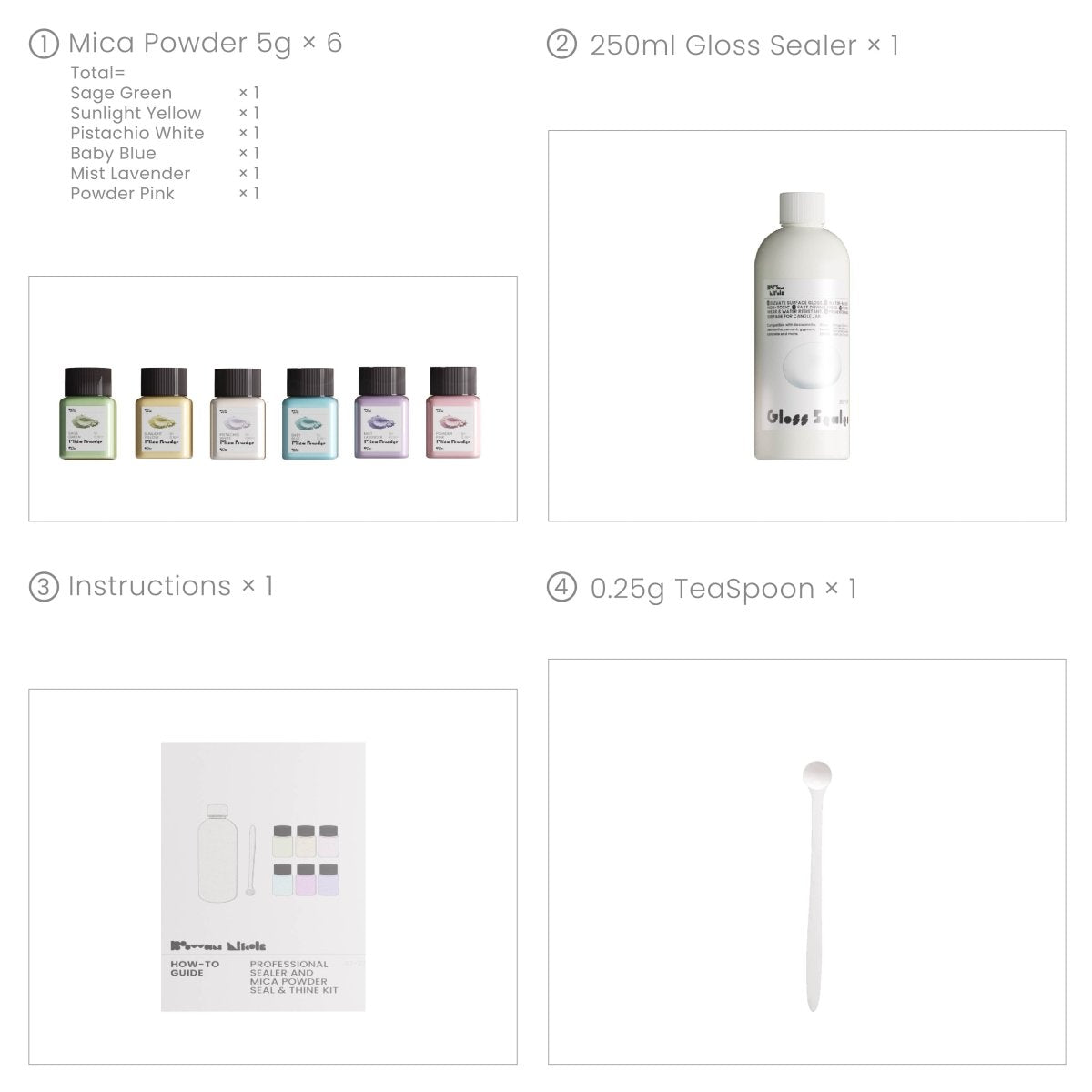 Glitter Colorable Acrylic Gloss Sealer Varnish with Mica Powder Kit - 6 of Spring Summer VibeCraft ToolsST-23