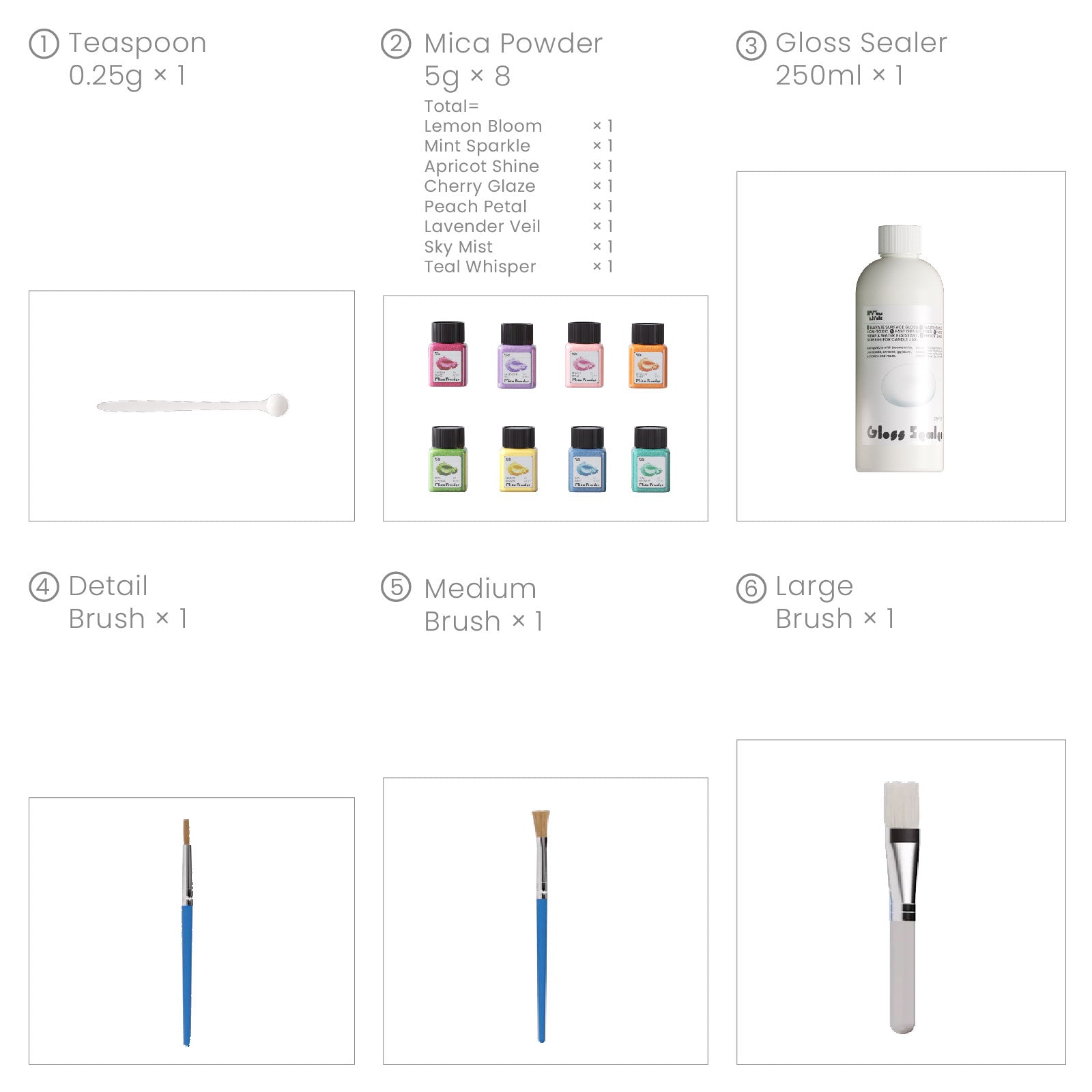 Glitter Colorable Acrylic Gloss Sealer Varnish with Mica Powder Kit- 8 of Floral Colors