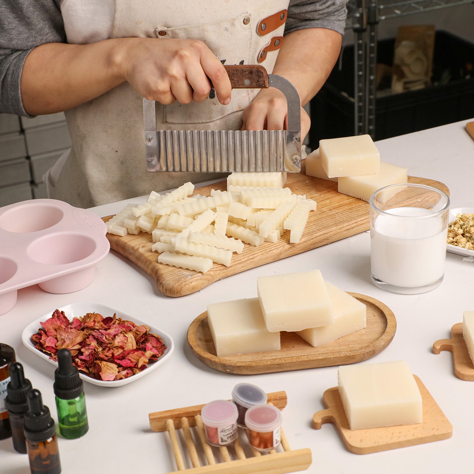 Handmade Soap Making - Cutting Goat Milk Soap Base - Boowan Nicole
