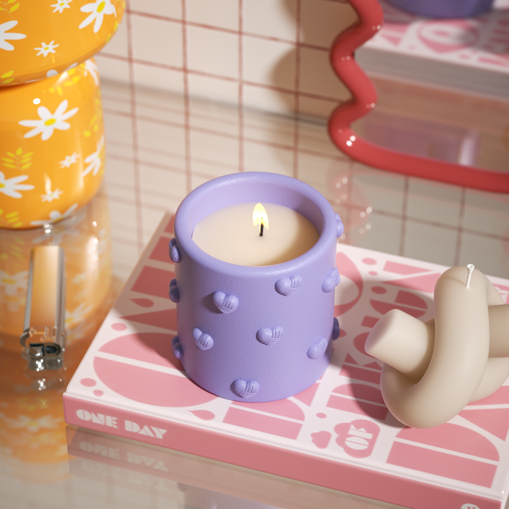 Add a touch of color to your vanity with a purple heart-shaped candle jar-Boowan Nicole