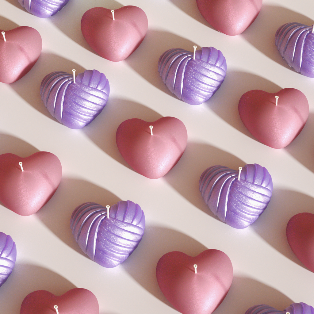 Eye-catching heart-shaped candles in pink and purple, perfect for romantic decorations and heartfelt gifts-Boowan Nicole