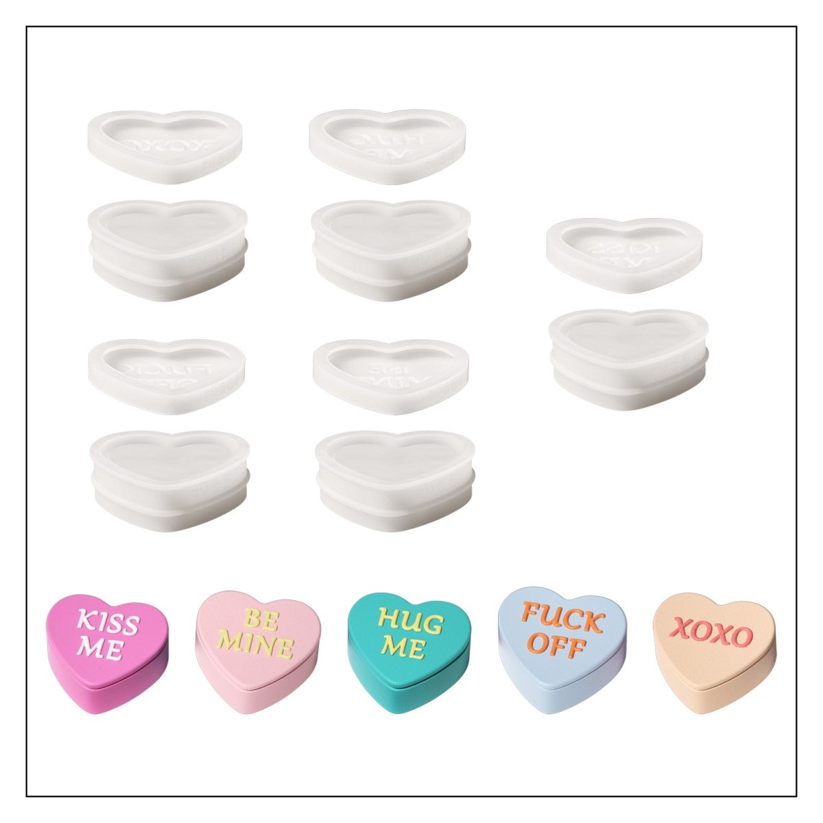 Playful Love Notes Heart Storage Jar Silicone Mold CollectionOffice Accessories Mold5*SH1194-1+1194-2-3-4-5-6