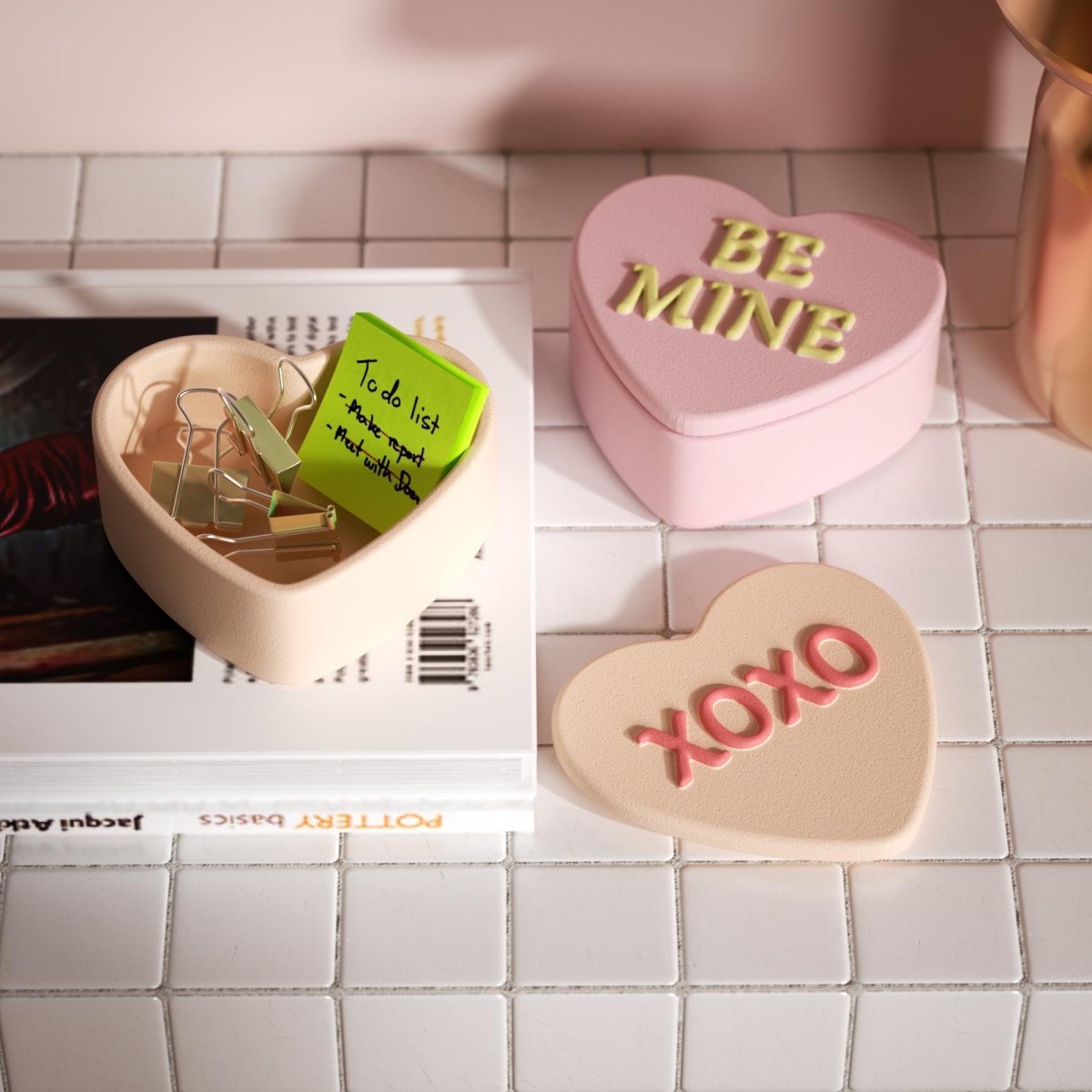 Playful Love Notes Heart Storage Jar Silicone Mold CollectionOffice Accessories MoldSH1194-1+1194-2