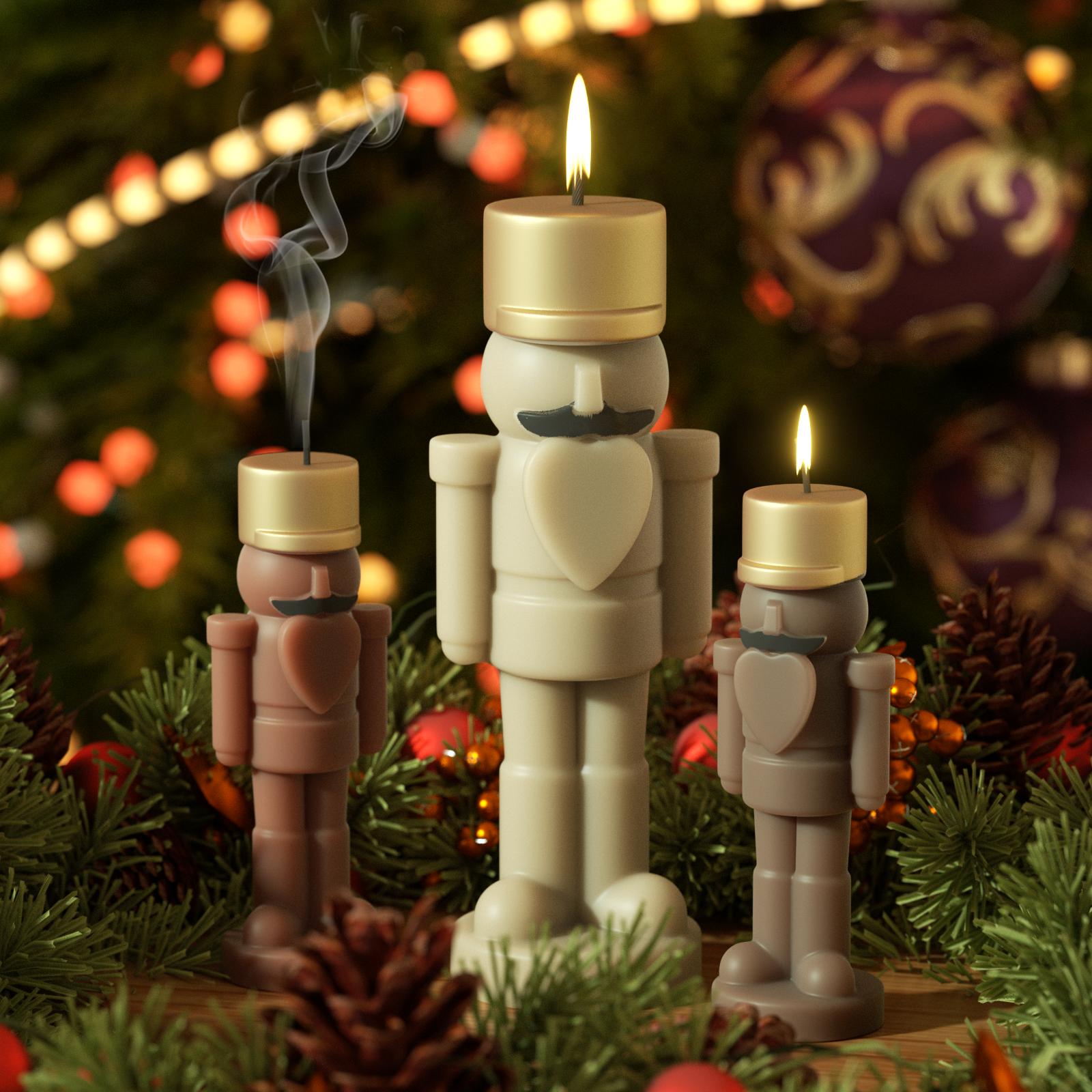 Handcrafted nutcracker-shaped candles, beautifully displayed with Christmas greenery when lit—an ideal choice for festive decoration - Boowan Nicole