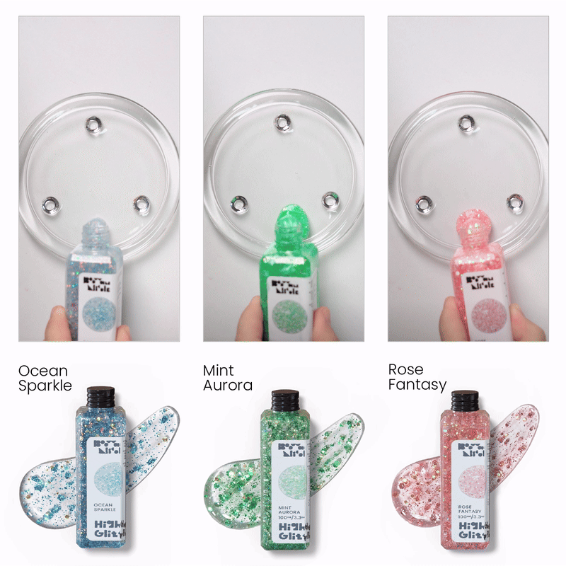 DIY holographic glitter glue for crafts and slime, available in Ocean Sparkle, Mint Aurora, and Rose Fantasy shades - Boowan Nicole