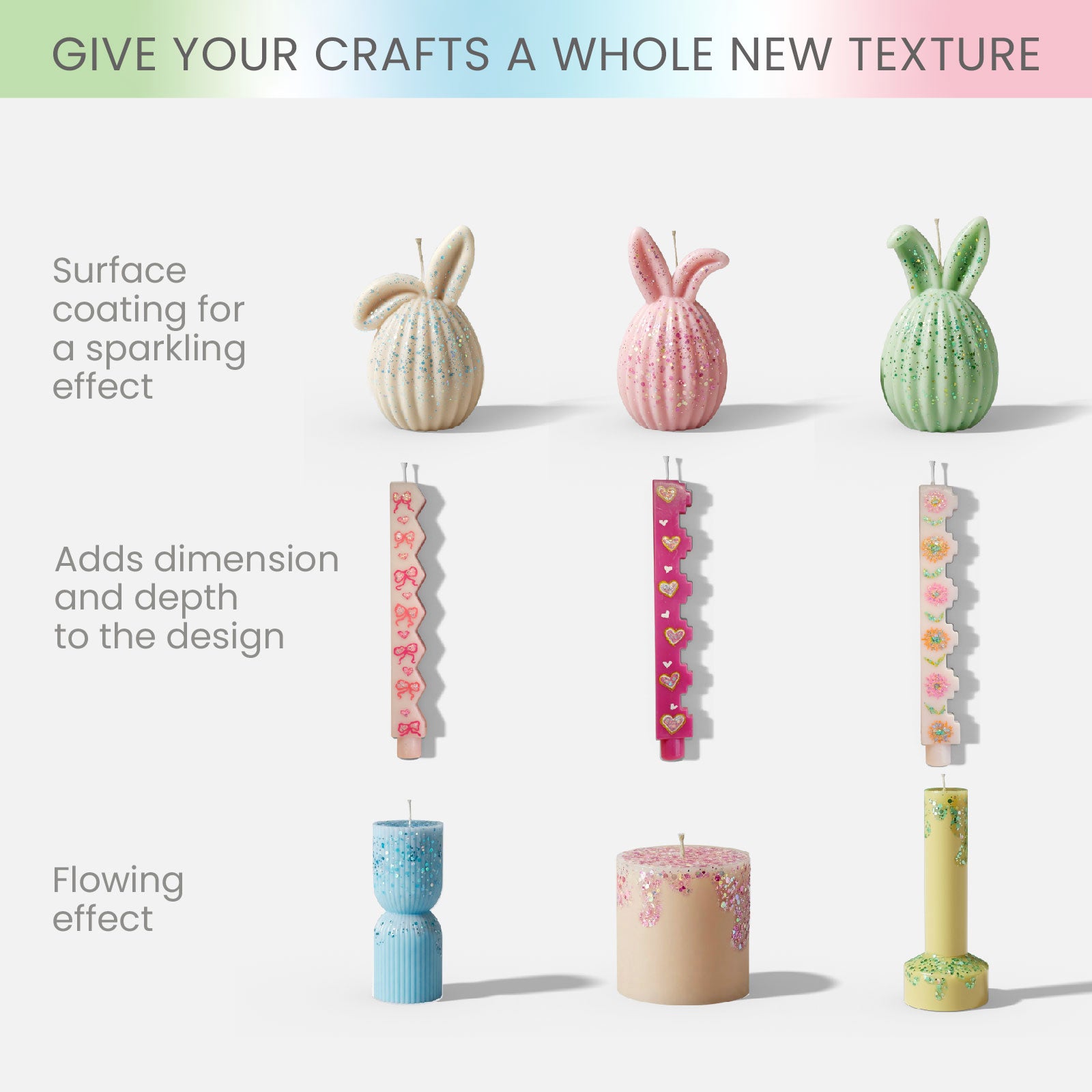 DIY candle painting effects with gloss glitter: surface coating, dimensional textures, and flowing finishes for holiday crafts - Boowan Nicole