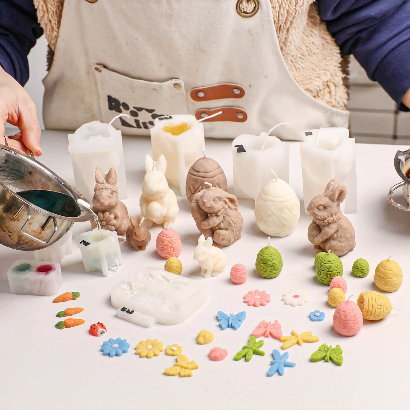  Hand-pouring DIY Easter bunny and egg candles using professional silicone molds and colorful wax - Boowan Nicole