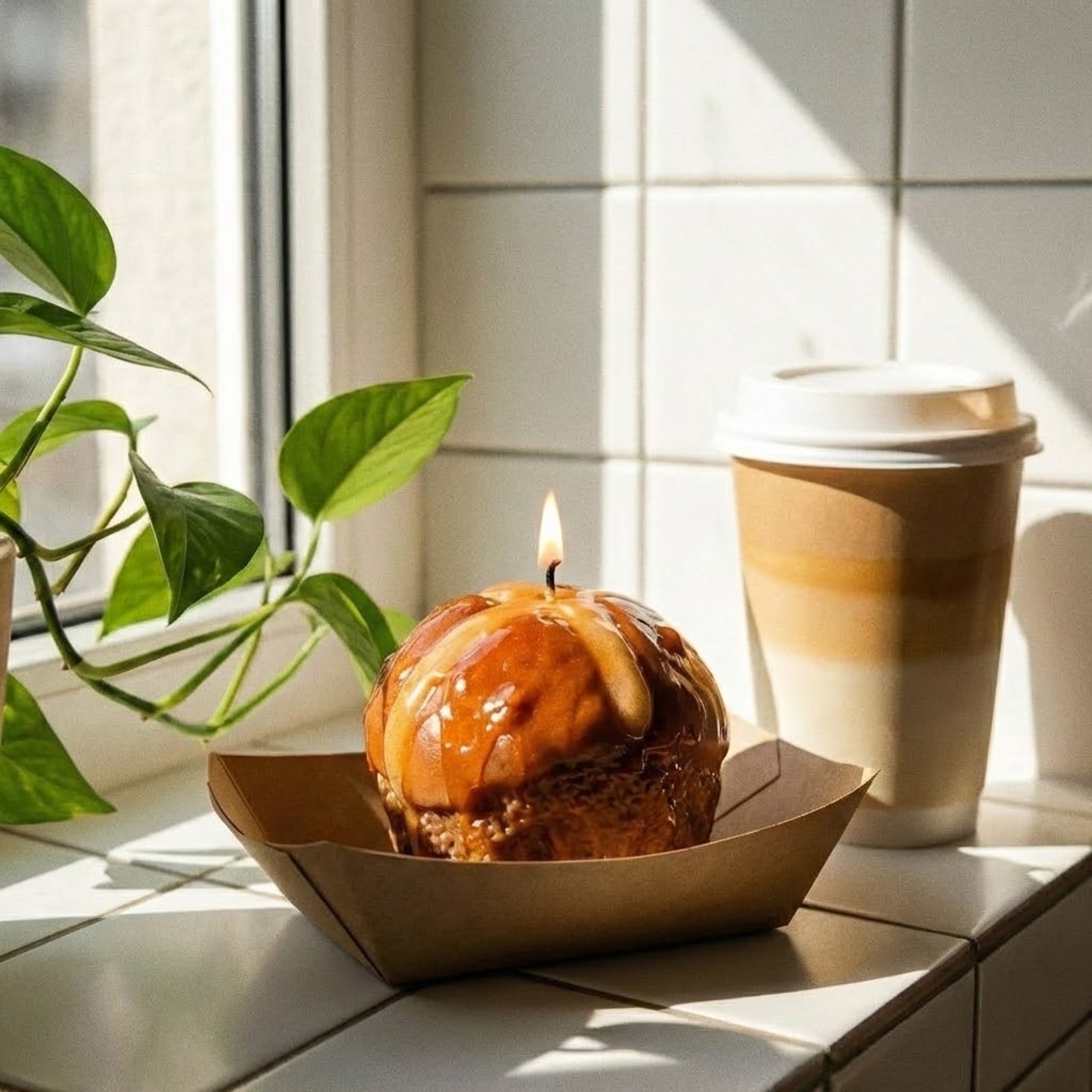 Lit Caramel Glaze Hot Cross Bun Scented Candle with Coffee - Boowan Nicole