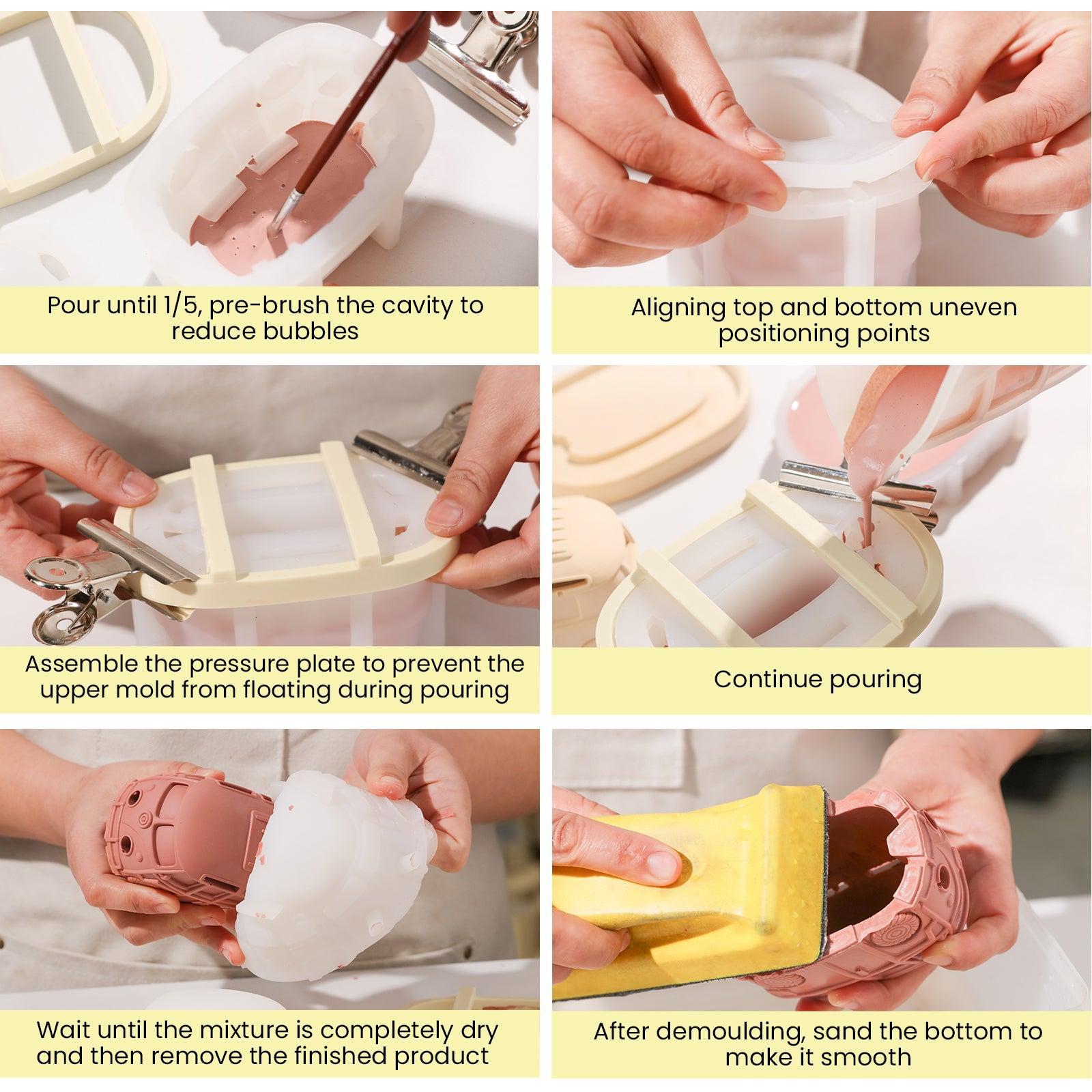 A graphic tutorial on how to make an incense burner using a silicone mold.