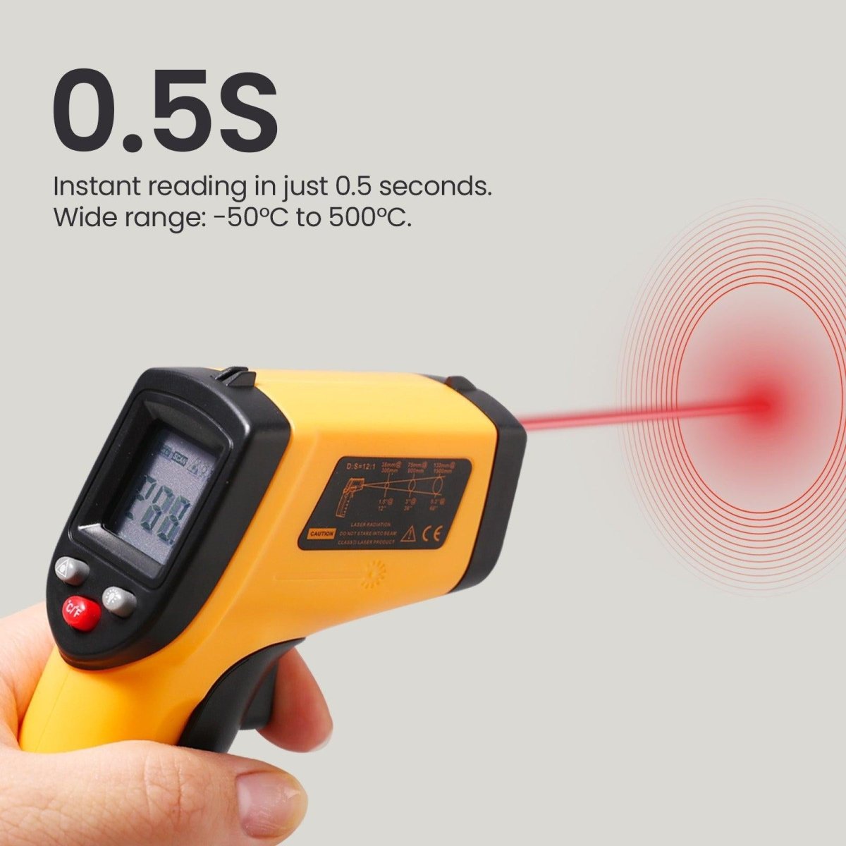 Instant reading in just 0.5 seconds. Wide range：-50℃ to 500℃ - Boowan Nicole