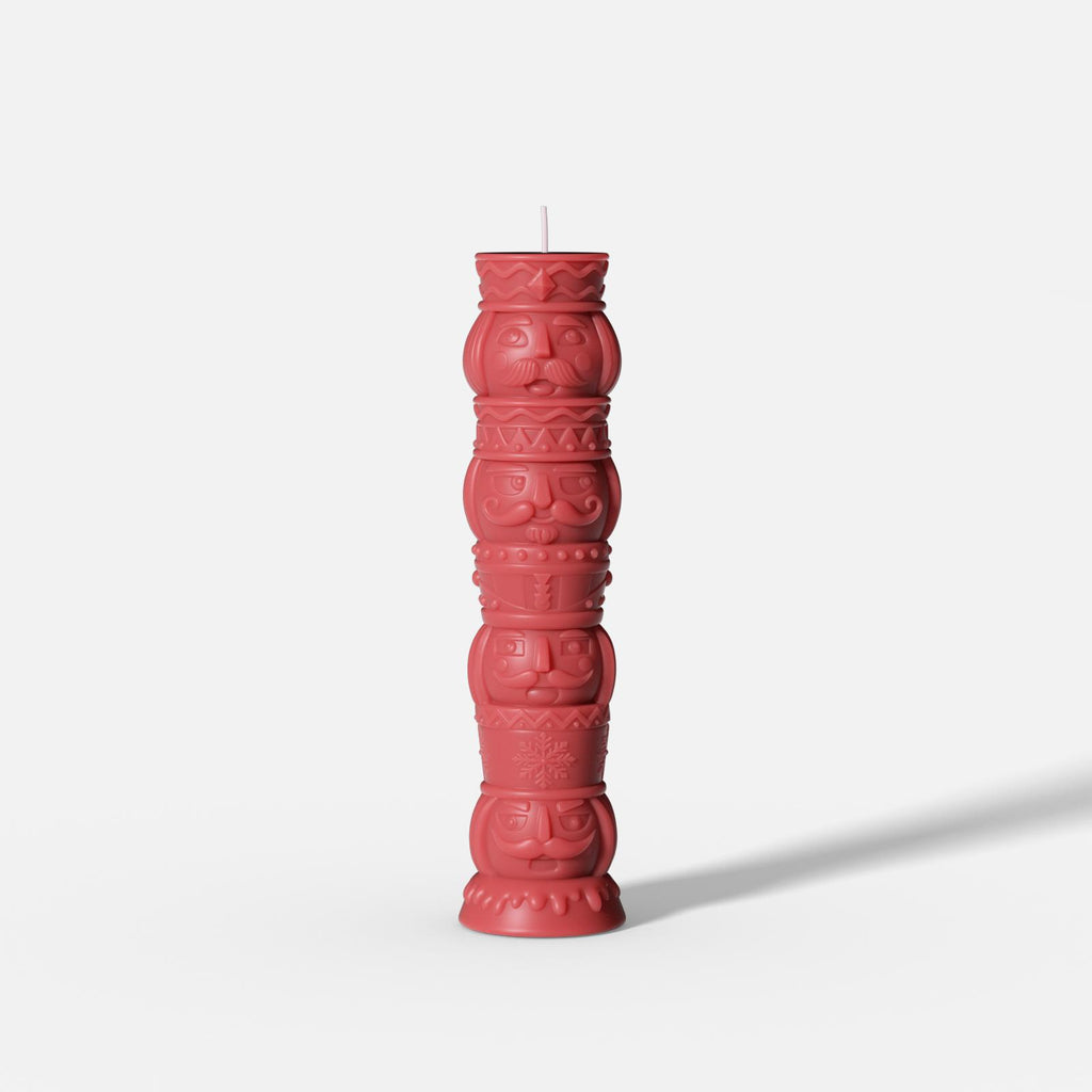 Red nutcracker totem pillar candle with 3D Christmas design - Boowan Nicole