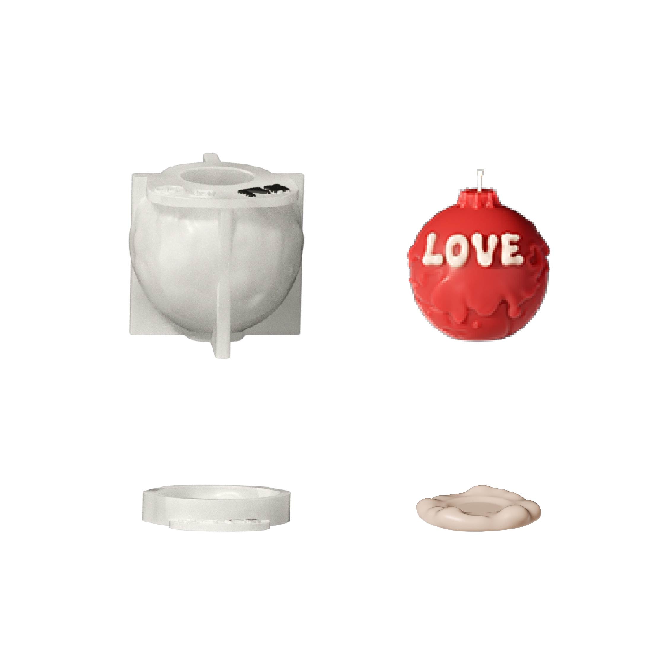 White silicone mold for red 'LOVE' ornament candle - Boowan Nicole