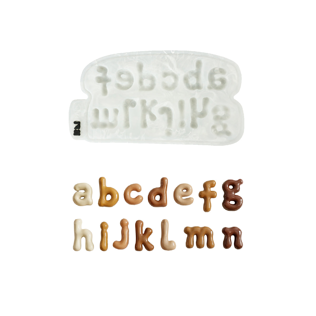 Silicone mold and finished lowercase letters a to n