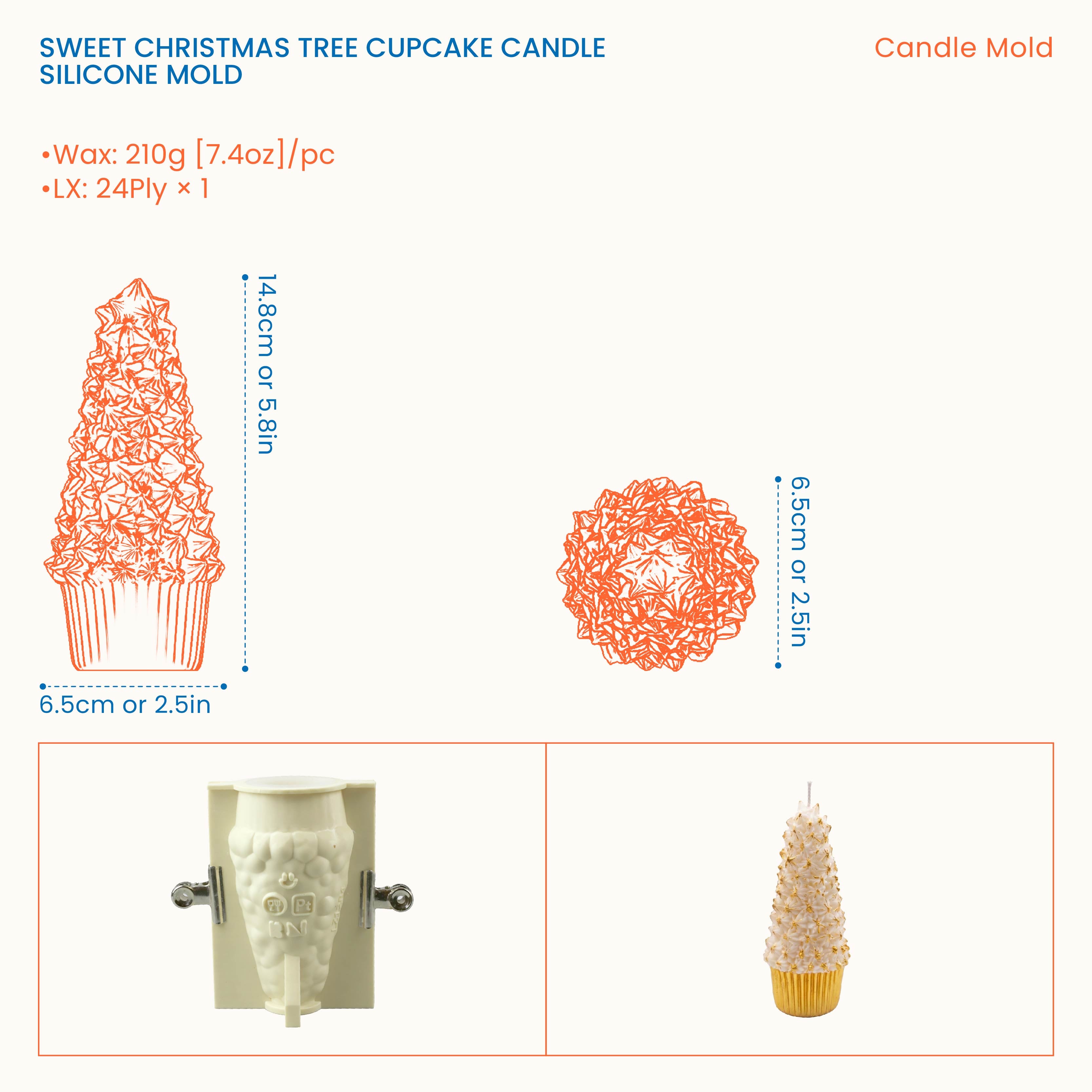 Sweet Christmas Tree Cupcake Candle Silicone Mold size guide