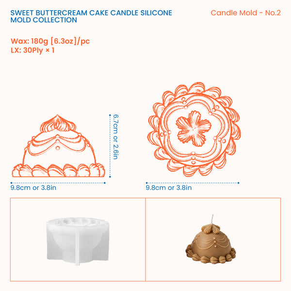 Cake candle design No. 2 dimensions and wax quantity guide
