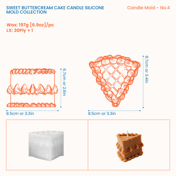 Cake candle design No. 4 dimensions and wax quantity guide