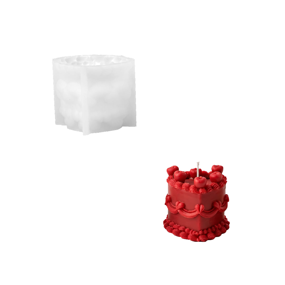 Cake No. 3 – Cherry Cake silicone mold and finished candle