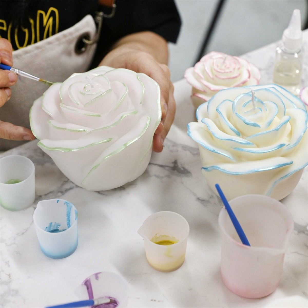 Hand-Painted Rose Candle with Colored Glossy Candle Varnish – Small Batch Artisanal Candle - Boowan Nicole