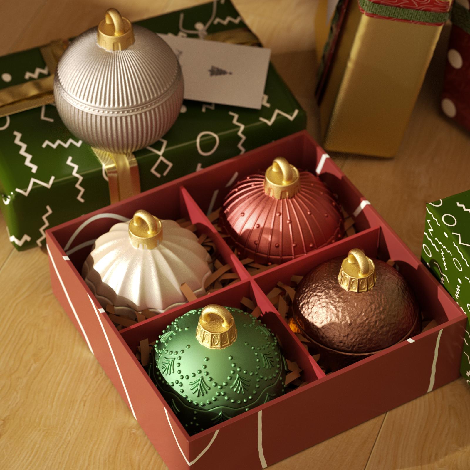 Gift box set of Christmas bauble candle jars in festive colors - Boowan Nicole