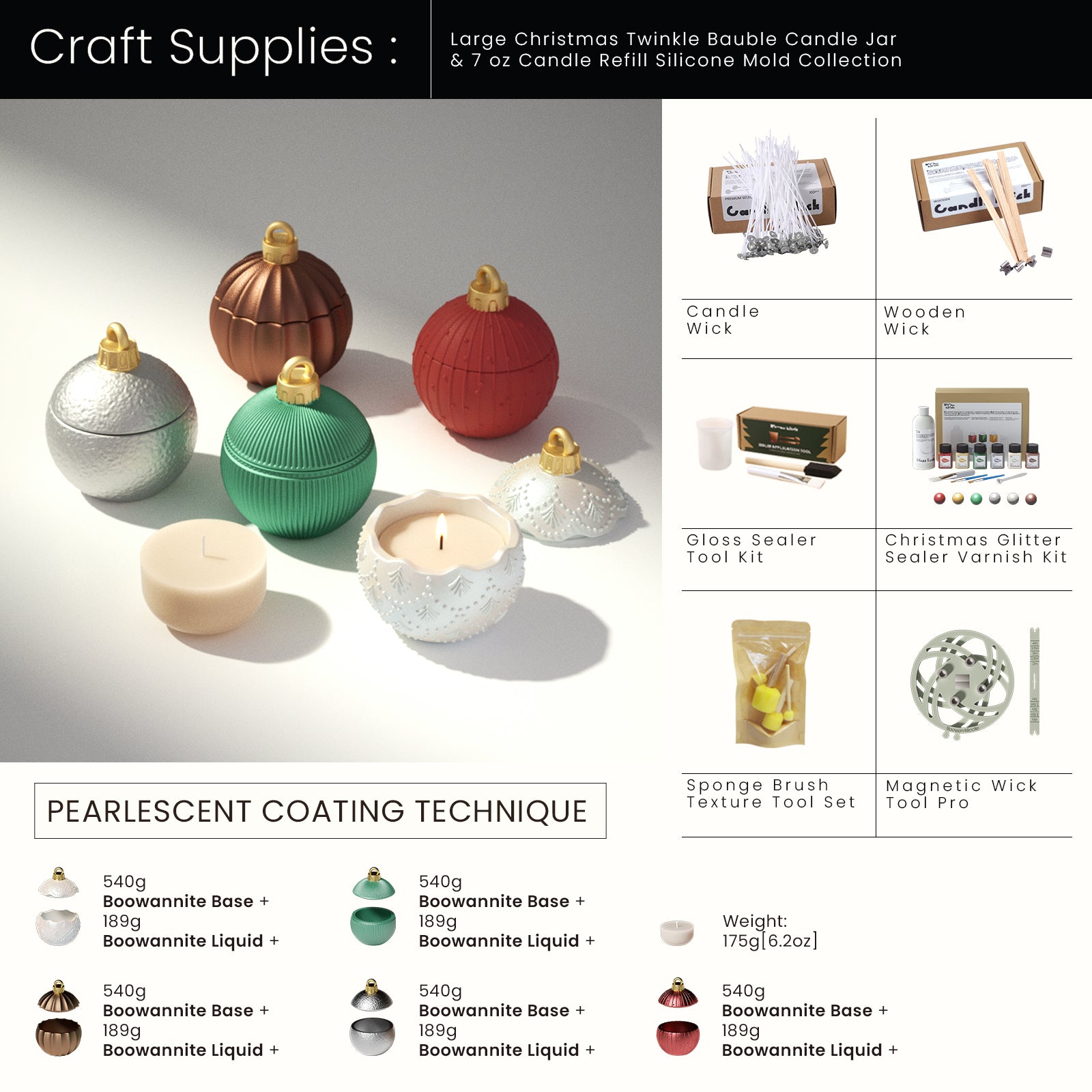 Craft Supplies : Candle Wick & Wooden Wick & Christmas Glitter Sealer Varnish Kit & Gloss Sealer Tool Kit & Sponge Brush Texture Tool Set & Magnetic Wick Tool Pro