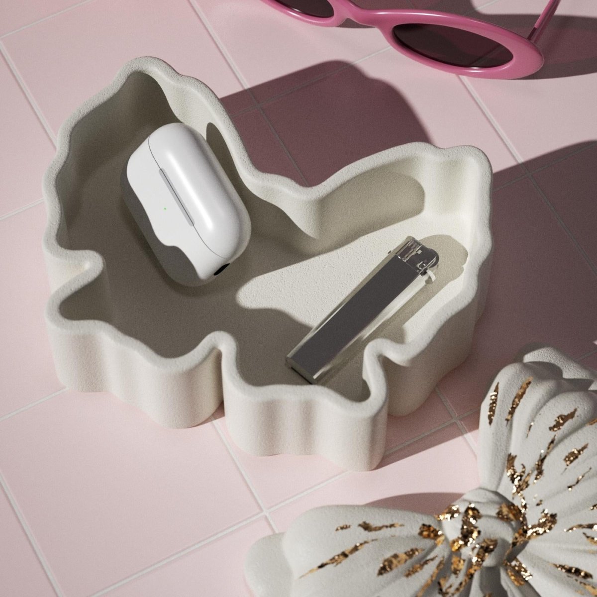 Handcrafted large bow storage jar with gold foil design, perfect for storing earbuds and small items-Boowan Nicole